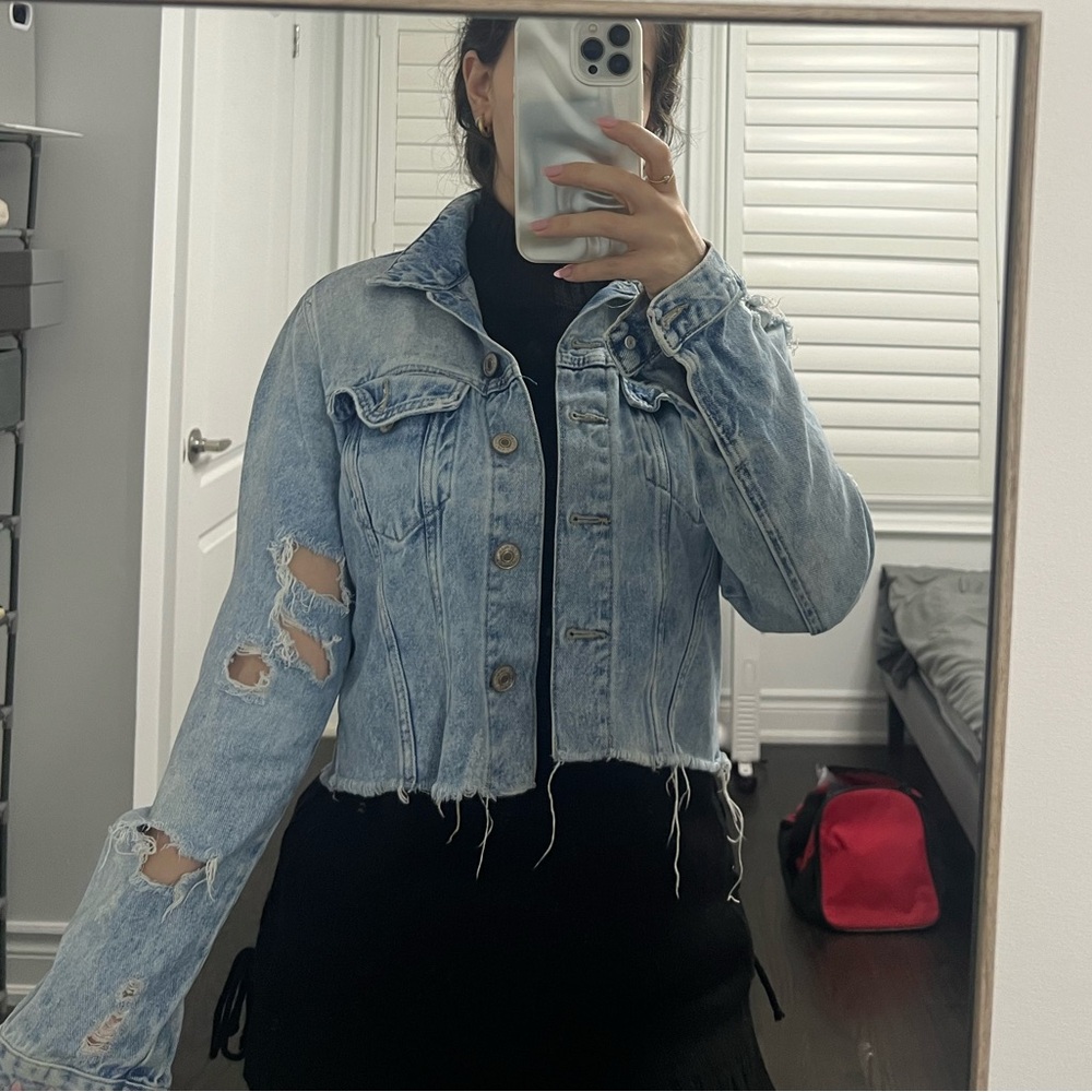 Forever 21 Light Blue Distressed Jean Jacket